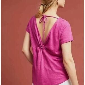 Maeve Anthropologie Horizon Linen Tie Back Top Magenta Open back Small